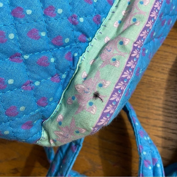 Vintage Blue Quilted Floral Backpack One Size Cottage Prairie Shoulder Bag - Picture 5 of 7